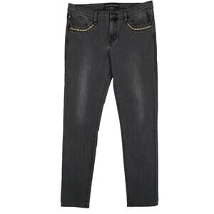 Rock & Republic Berlin Mid Rise Slim Straight Jeans Womens 12M Black Gold Chain